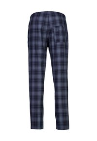 Geruite pyjamabroek met een elastische tailleband, in een marineblauw en grijs kleurenschema en een ontwerp met één achterzak.