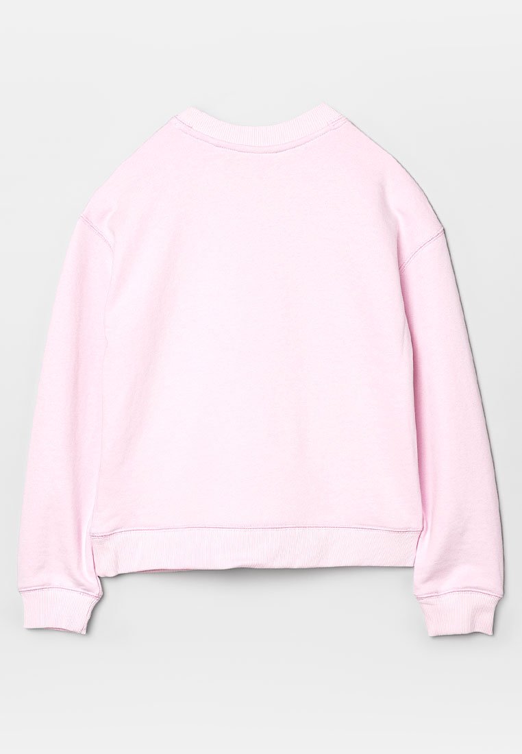 Helles rosa Sweatshirt mit rundem Halsausschnitt, gerippten Bündchen und Saum. Weiche Textur, lässige Passform und keine sichtbaren Grafiken.