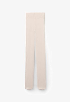 Pantaloni in tessuto beige chiaro, con una vita alta e gambe dritte con una finitura liscia. Nessun motivo visibile o abbellimenti.