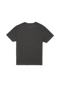 T-shirt noir à manches courtes et col rond, vu de dos sur fond blanc.