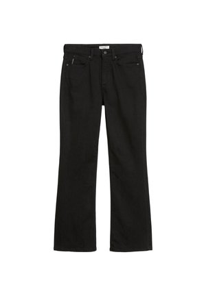 Zwarte denim jeans met een recht gesneden pijp, vijf zakken, een knoop- en ritsluiting, en subtiele stikseldetails op de tailleband.