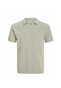 Polo shirt vert clair à manches courtes en tissu tricoté texturé, avec un col classique et un décolleté en V. Aucun motif ni embellissement visible.