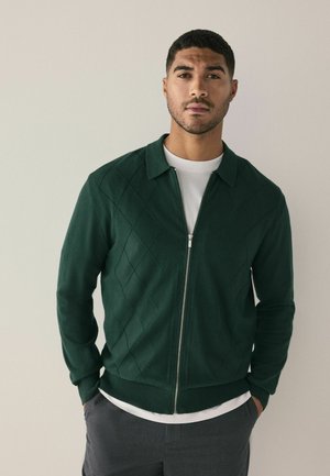REGULAR FIT ARGYLE STITCH ZIP THROUGH LONG SLEEVE  - Cardigan - green