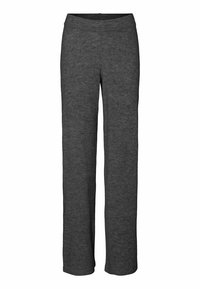 Pantalones de lounge grises, de punto, con un diseño de pierna recta, cinturilla elástica y una textura suave. Sin patrones visibles ni detalles de hardware.