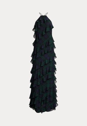 Lauren Ralph Lauren, BLACK WATCH RUFFLE-TRIM HALTER GOWN - Robe longue - navy/green/black