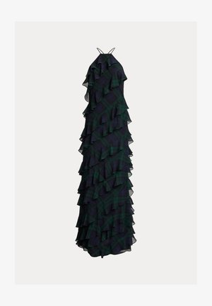 Lauren Ralph Lauren, BLACK WATCH RUFFLE-TRIM HALTER GOWN - Robe longue - navy/green/black