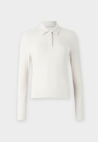 Long-Sleeve Wide Rib Polo Top - Poloskjorter - off white