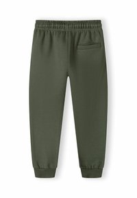 Pantalones de chándal verde oscuro hechos de una tela suave, con una cinturilla elástica, piernas ajustadas y un bolsillo lateral discreto.