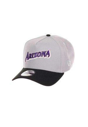 Gray baseball cap with a black brim, featuring the word "ARIZONA" in purple embroidery on the front. Adjusts at the back.