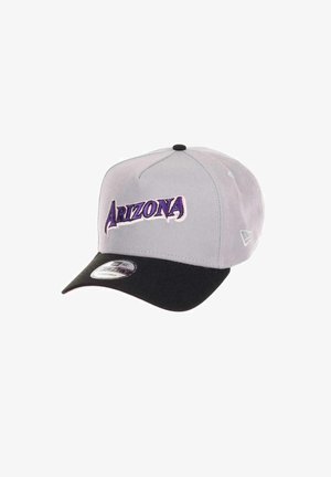 Gray baseball cap with a black brim, featuring the word "ARIZONA" in purple embroidery on the front. Adjusts at the back.