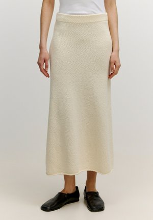 Crème, textuur maxi rok met een brede tailleband, gemaakt van zachte stof, met een subtiel patroon en een rechte silhoutte.