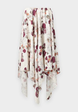 Gonna con orlo a fazzoletto bianco con stampa floreale ad acquerello in marrone, grigio e arancione, dotata di una vita elasticizzata.