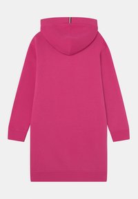 Roze hoodie met lange mouwen en geribbelde boorden. Soepele textuur, knielange pasvorm, met een verticale streep aan de achterkant van de nek.