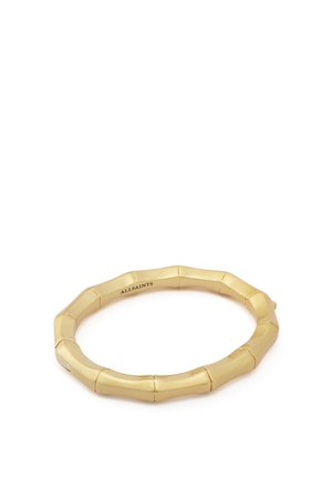 Bracciale rigido placcato oro a forma di bambù con segmenti lisci e sfaccettati e incisione "ALLSAINTS" all'interno.