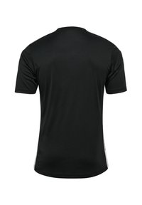 Sort kortærmet t-shirt, lavet af glat stof. Har en rund halsudskæring og sideaccentuer i hvid. Letvægts, atletisk pasform.