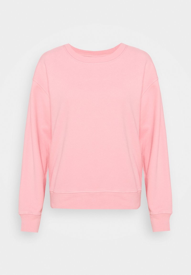 Felpa rosa con scollo rotondo, maniche lunghe e polsini a costine. Realizzata in materiale morbido, presenta una vestibilità comoda e dettagli di cucitura minimi.