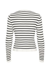 Černobílý pruhovaný dlouhý rukáv ribbed top s přiléhavým střihem a kulatým výstřihem, s mírným rozšířením v pase a na lemu.
