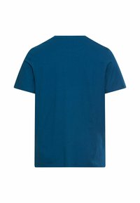 T-shirt z krótkim rękawem w głębokim niebieskim kolorze, wykonany z bawełny, z okrągłym dekoltem, o prostym wzorze i miękkiej, gładkiej fakturze.