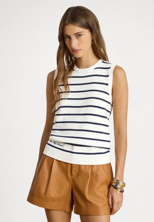 STRIPED COTTON SLEEVELESS SWEATER - Vesta - white/refined navy