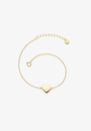 Guldkædearmbånd med et centralt hjertecharms. Kæden er delikat med små led, og har et justerbart spænde til størrelsesjustering.