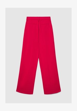 Hosen mit weitem Bein aus leuchtend rotem Stoff, ausgestattet mit Gesäßtaschen, einer glatten Textur und einem maßgeschneiderten Bund für eine elegante Silhouette.