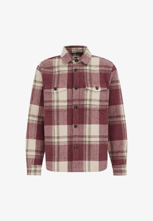 Kariertes Flanellhemd in Kastanienbraun und Creme, mit zwei Brusttaschen, durchgehender Knopfleiste und klassischem Kragen.