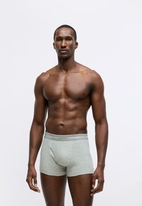 Boxer brief grigi in cotone con cintura a contrasto che presenta il logo Calvin Klein. Texture liscia e design aderente, lunghezza a metà coscia.