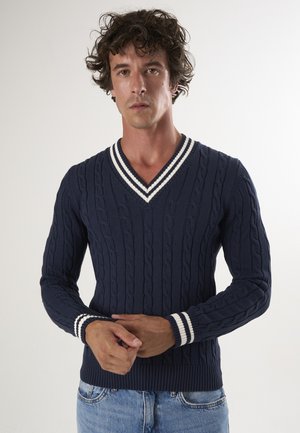 V-NECK BASIC CABLE KNIT  - Maglione - dark blue