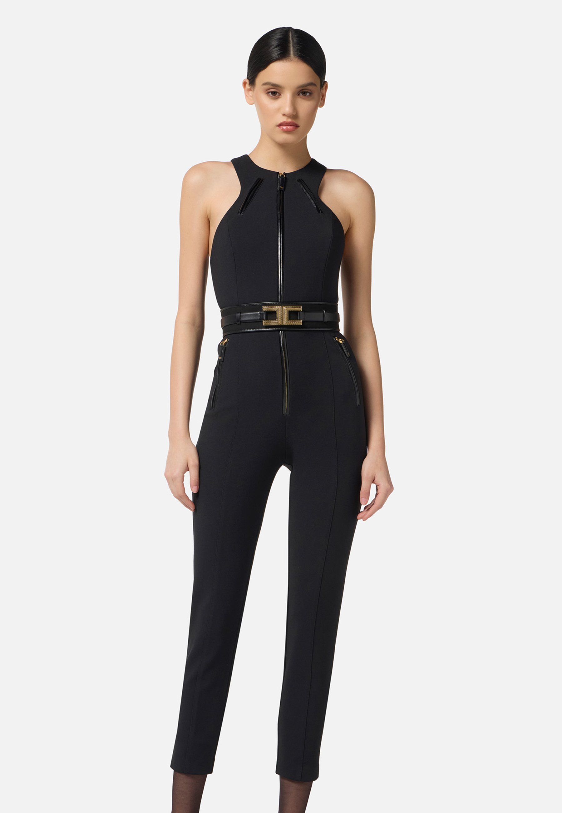 オールインワン・サロペット ELISABETTA FRANCHI JUMPSUITS BLACK JUMPSUIT elisabetta-franchi-Black-Shiny