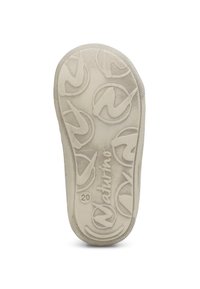 Gumová podrážka v off-white barvě s texturovaným povrchem. Obsahuje kruhové vzory a název značky "Naturino" psaný kurzívou. Uvedena velikost 20.