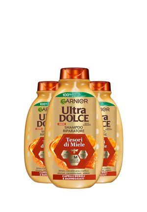 ULTRA DOLCE TESORI DI MIELE, SHAMPOO RIPARATORE, 94% ORIGINE NATURALE, CAPELLI DANNEGGIATI, SENZA SILICONI, 400ML - 3 PACK - Shampoo - trasparente
