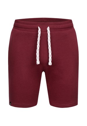 Pantaloni corti bordeaux in cotone, con vita elastica e lacci bianchi con un motivo a diamante, texture liscia e taglio lungo fino al ginocchio.