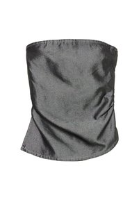 Sivi, rastezljivi vratni štit napravljen od glatkog materijala. Ima bešavni dizajn s blagim sjajem i cilindrični oblik za svestranost.