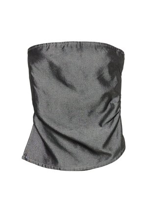 Scaldino grigio estensibile realizzato in tessuto morbido. Presenta un design senza cuciture con una leggera lucentezza e una forma cilindrica per una maggiore versatilità.