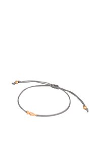 Grau cordon-Armband mit einem kleinen goldenen Fischdesign. Verstellbarer Slipknotenverschluss mit zwei runden goldenen Akzenten. Leicht und minimalistisch im Stil.
