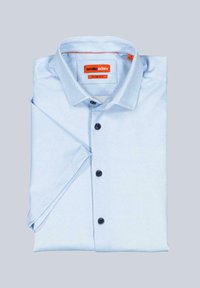 Hellblaues Slim-Fit-Hemd aus gewebtem Stoff. Mit einem Button-Down-Kragen, sechs Knöpfen und einem Label mit dem "emilio adani"-Logo.