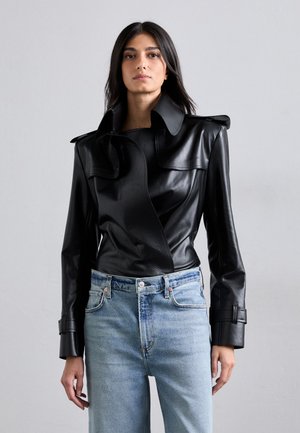 DOUBLE BREASTED TRENCH BODYSUIT - Pusero - black