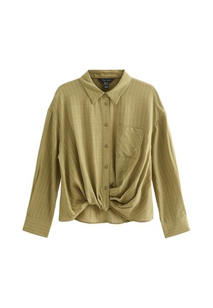 New Look, COTTON RICH STRIPED TWIST FRONT LONG SLEEVE SHIRT - Chemisier - green pattern