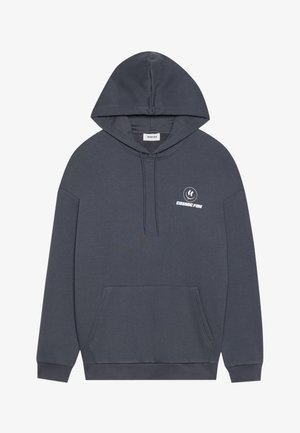 Dark gray hoodie made of soft material, featuring a front pocket, drawstring hood, and a small "COSMIC FUN" logo on the left chest.