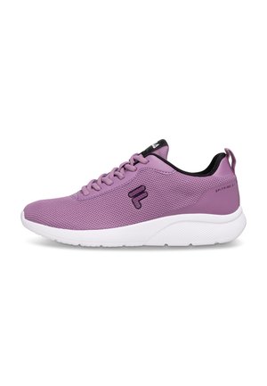 Zapatilla deportiva morada de malla con suela blanca, forro interior negro, logo negro en un lado y texto "SPITFIRE 2.1" cerca del talón.