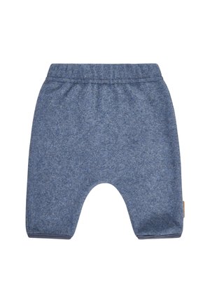 Weiche blaue Fleece-Babypants mit elastischem Bund und umgeschlagenen Beinen, entworfen für Komfort und Wärme.