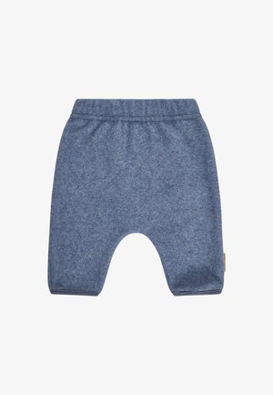 Weiche blaue Fleece-Babypants mit elastischem Bund und umgeschlagenen Beinen, entworfen für Komfort und Wärme.