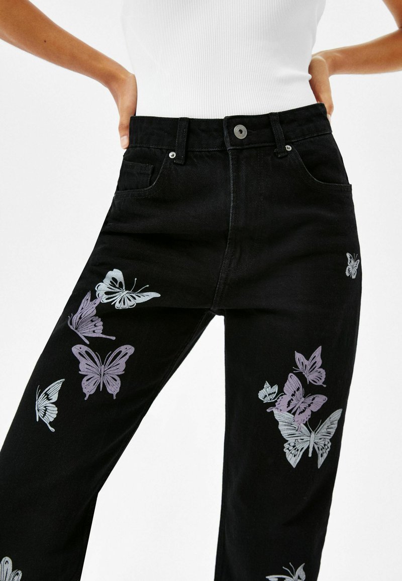Damen Skinny | Bershka BUTTERFLY Jeans Slim Fit black/schwarz - BQ36261 Damen Skinny | Bershka BUTTERFLY Jeans Slim Fit black/schwarz - BQ36261