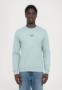 Sweatshirt mint deschis cu mâneci lungi și gât rotund. Prezintă un mic logo EA7 negru pe piept. Fabricat dintr-un material moale.