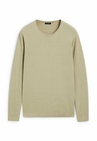 Maglietta a maniche lunghe con scollo rotondo in verde chiaro, realizzata in tessuto morbido, caratterizzata da una vestibilità comoda e dettagli di cucitura minima agli orli.