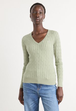 STRETCH CABLE V-NECK - Strikkegenser - faded sage