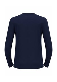 Chemise à manches longues bleu marine avec un col rond. Texture lisse et design simple, arborant une couleur unie sans motifs ni accents.