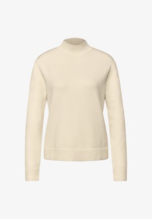 Crèmekleurige pullover met een hoge geribde hals, lange mouwen en geribde boorden en zoom. Gemaakt van een zachte, gestructureerde stof.