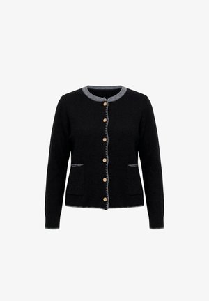 Ulla Popken, STRICKJACKE, HIRSCH-STICKEREI, TRACHTENKNÖPFE, STEHKRAGEN - Cardigan - black