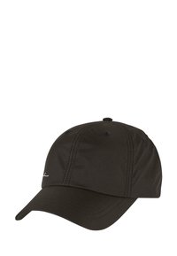Sort baseball cap i letvægtigt stof med en buet skygge og diskret syninger foran. Ingen synlige logoer eller mønstre.